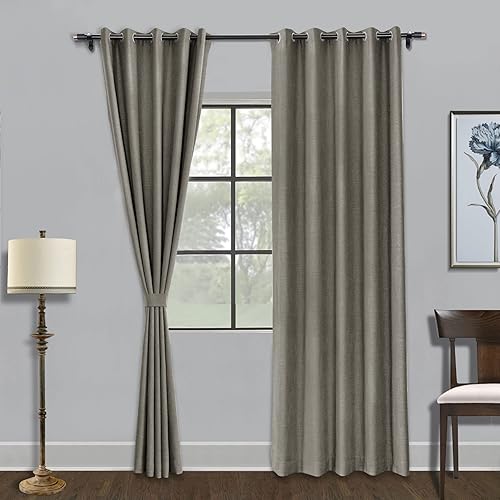 Miniatura 32 de Fcosie Cortinas opacas de 84 pulgadas de largo, cortinas texturizadas de lino con aislamiento térmico, panel de cortina con ojales en la parte Trigo