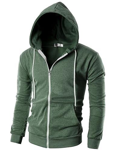 Ohoo Men's Zip Up Hoodie Lightweight Sweatshirt Full Zip Hooded
