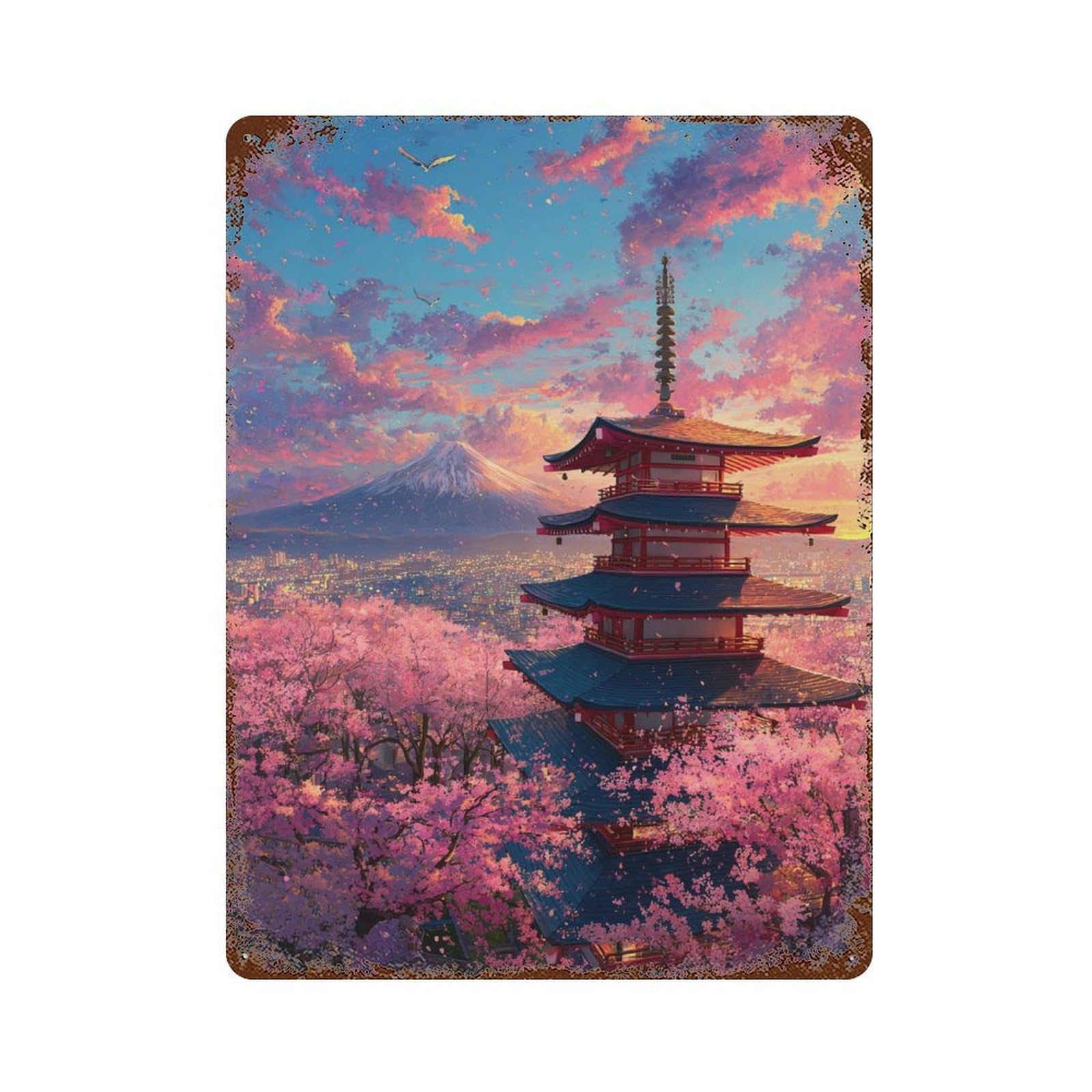Cherry Blossom Festival in Japan Rustic Tin Plaque 15.7"x11.8", Vintage Wall Decor for Garage, Pub Or Kitchen