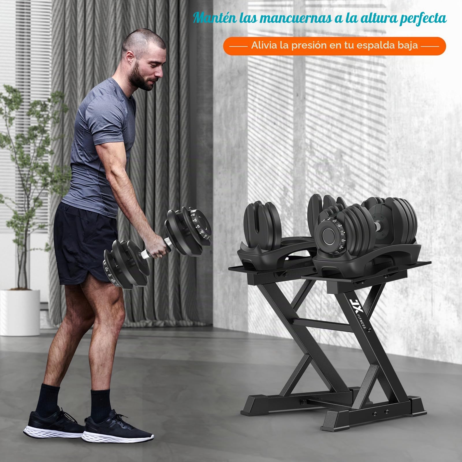JX FITNESS Soporte ajustable para mancuernas para gimnasio en casa, color negro
