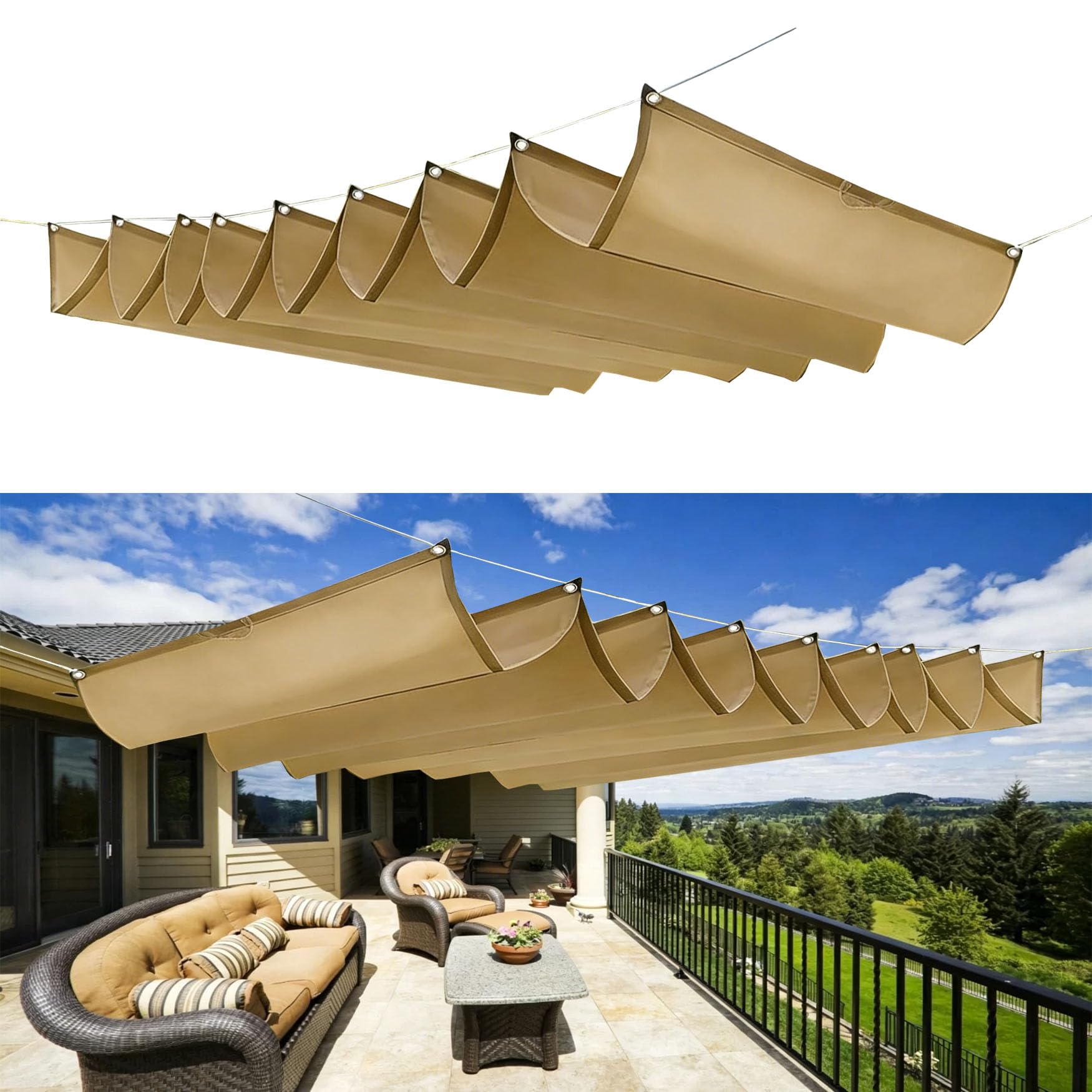 Voile d'ombrage de vague rétractable pour habiller votre balcon