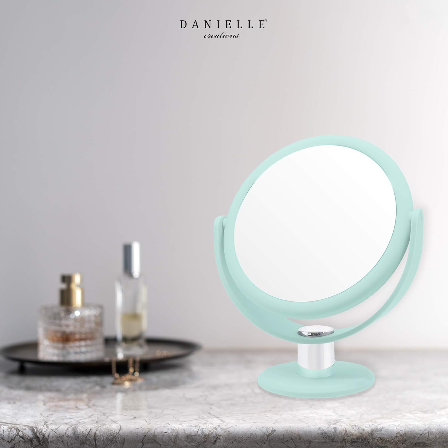 Danielle,Tabletop Mount 10X Soft Touch Round Vanity Mirror, Seafoam (Pack of 2)