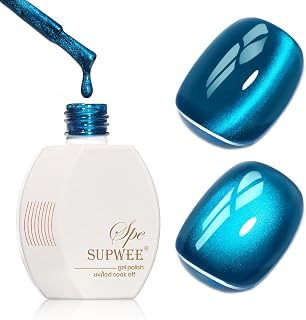 SUPWEE Gel Nail Polish with Magnet, Glossy Cat Eye Gel Nail Polish Blue | Holographic Cat Eye Gel Galaxy Nail Polish for DIY Nail Art Manicure Salon 15ml
