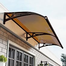 Awnings for Outside,Window awnings Exterior,Aluminum Bracket, Durable Polycarbonate Canopy,Rain & Snow Protection, for Entrance, Balcony, Garage-Brown-120x320cm/47x126in