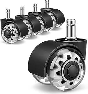 Office Chair Wheels,Replacement for All Hardwood and Carpet Floors, Heavy Duty Rollerblade Style Computer Desk Chair Casters,Universal Caster Wheels Size(11x22 mm) 5 Pack
