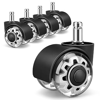 Office Chair Wheels,Set of 5 Replacement Wheels for All Hardwood and Carpet Floors,Heavy Duty Rollerblade Style Computer Desk Gaming Home Chair Casters Wheels,Universal SizeSilver 11x22mm