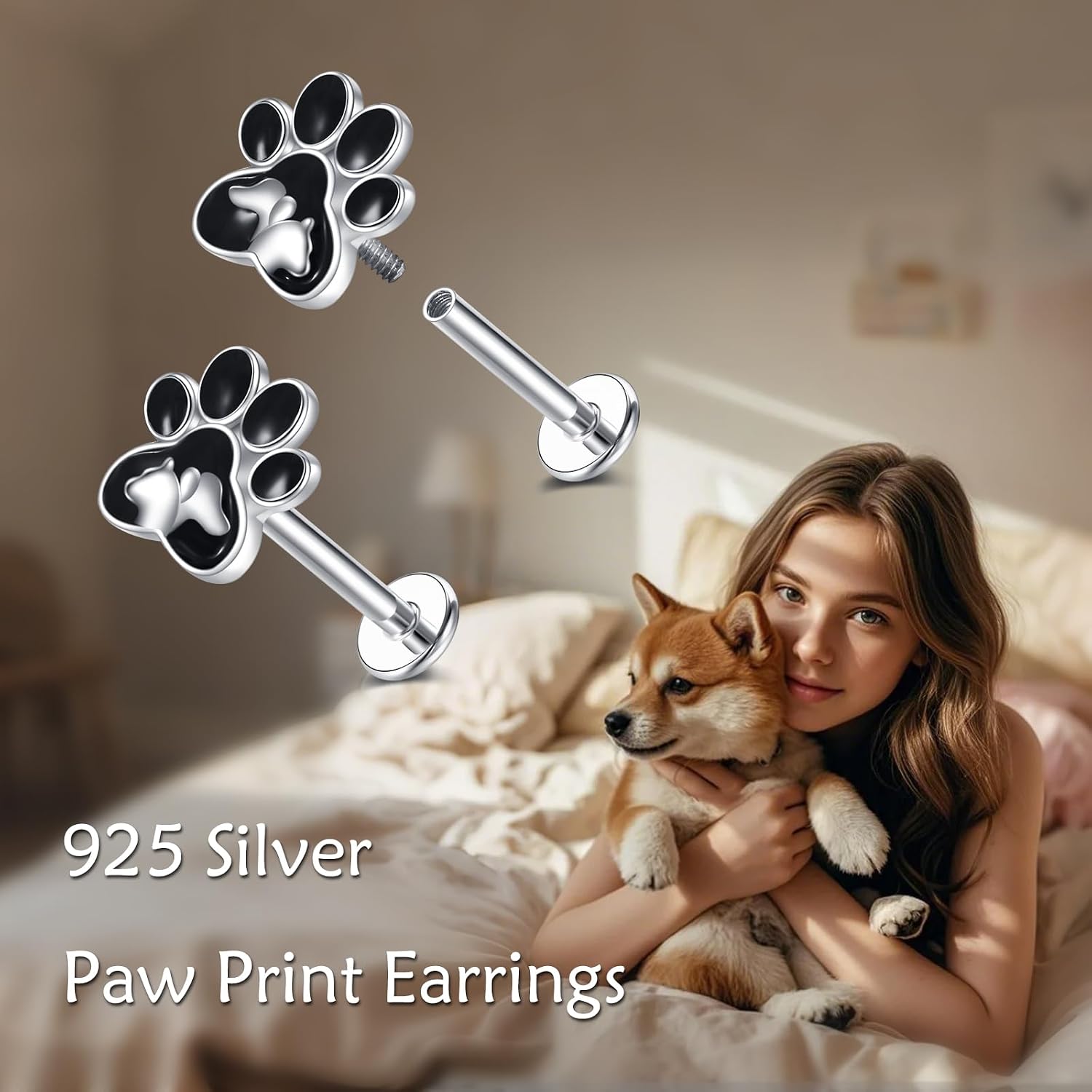 Paw Print Piercing 925 Sterling Silver 16g Helix Tragus Earrings Dog Cat Puppy Piercing Jewelry Gift for Women