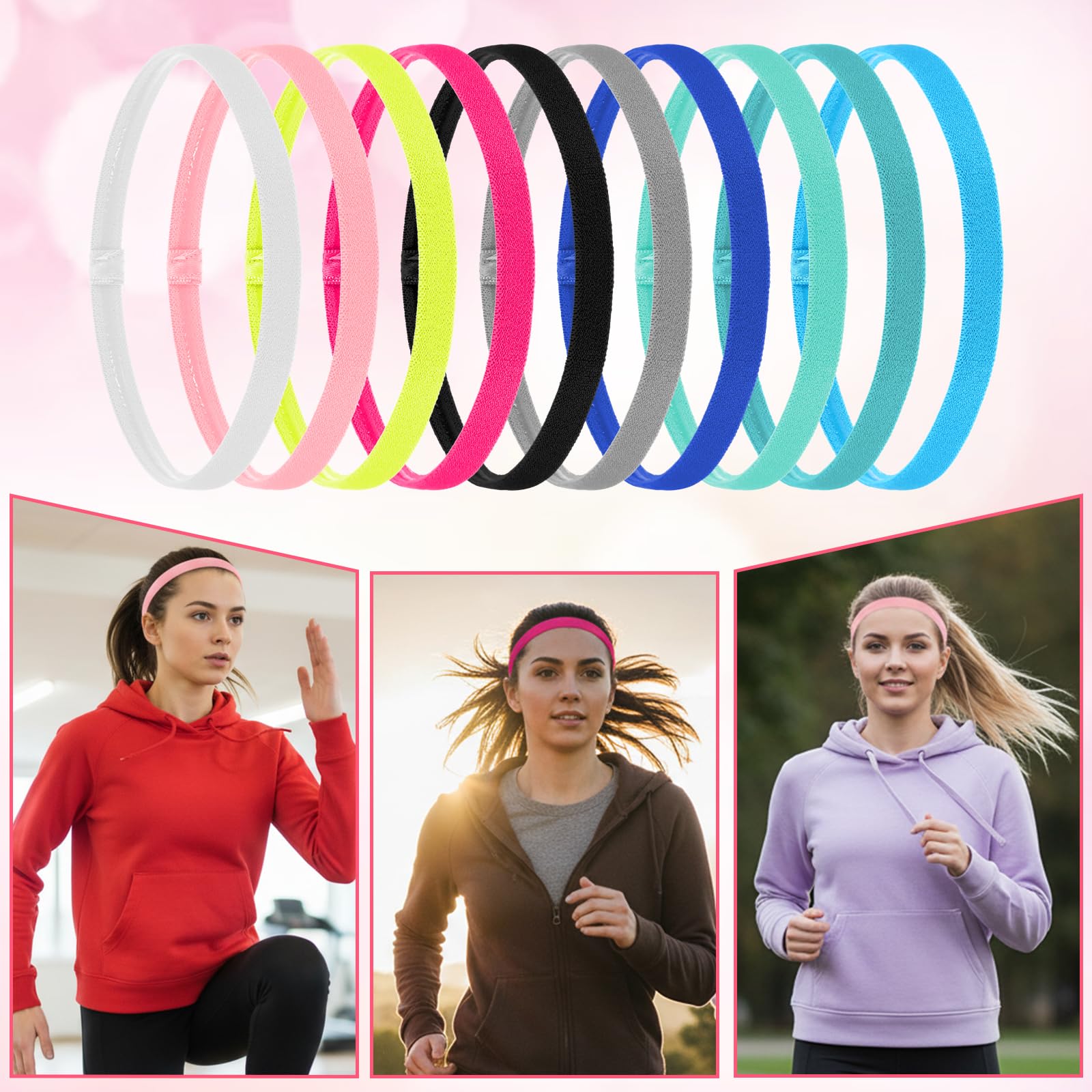 10 szt. sportowych opasek na głowę dla kobiet, antypoślizgowa, cienka, atletyczna opaska na głowę, elastyczny chwyt, opaski treningowe do biegania, jogi, jazdy na rowerze, sportu, siłowni, 10 kolorów