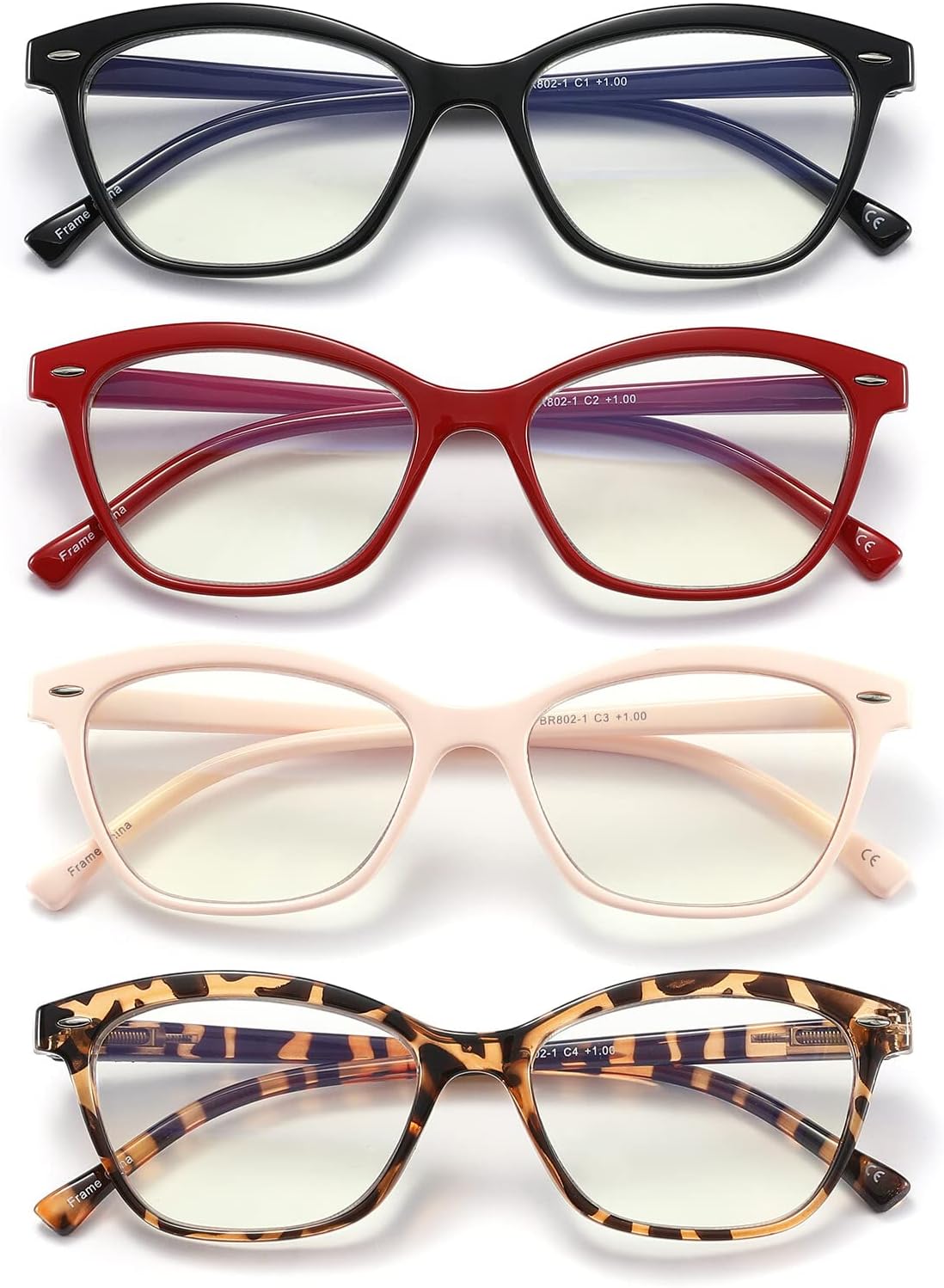 Jawsock 4 Pack Reading Glasses Blue Light Blocking,Stylish Ladies Spring Hinge Computer Readers,Anti Glare UV Eyeglasses for Women 2.5