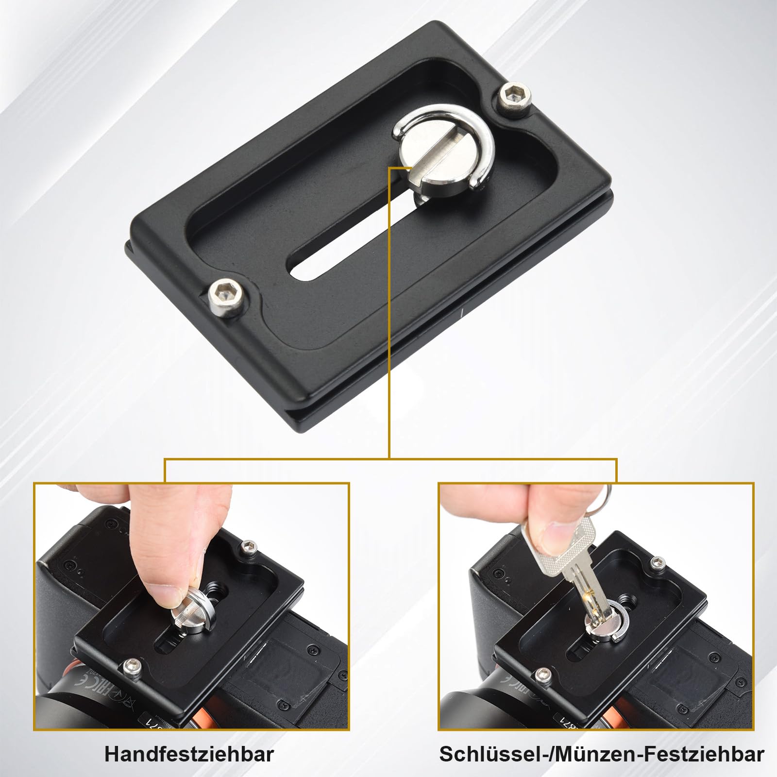 UTEBIT Plaque de Dégagement Rapide PU-60, 2 Pièces Quick Release Plate avec Vis de Caméra 1/4" Arca Swiss Plateau Rapide Compatible pour Trépied, Caméra, Rotule 60mm