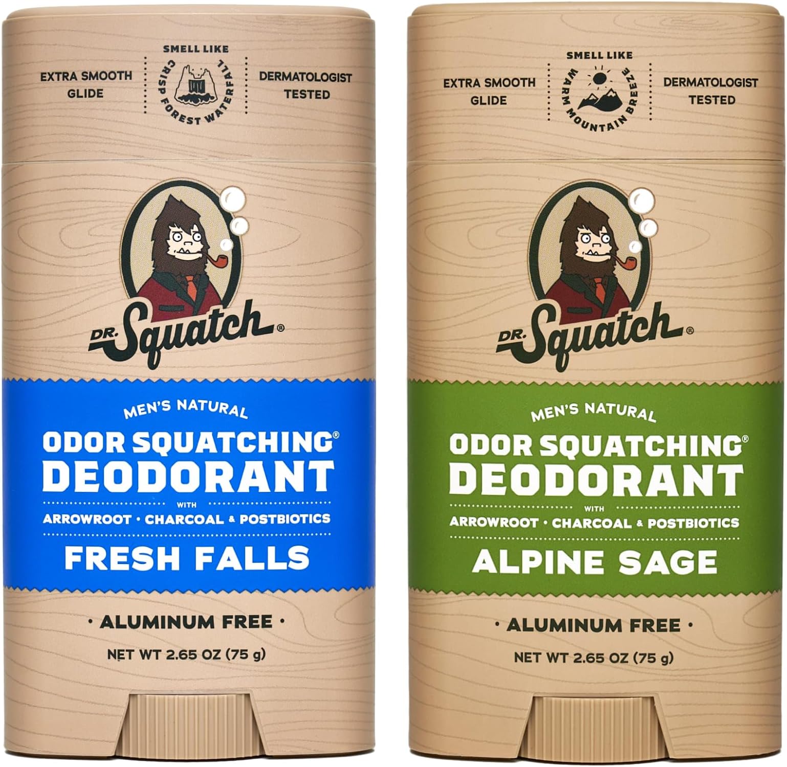 Natural Deodorant for Men – Odor-Squatching Men's Deodorant Aluminum Free - Alpine Sage + Fresh Falls (2 Pack)