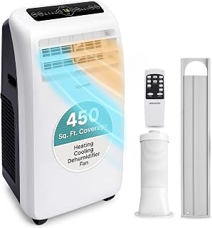 SereneLife 12,000 BTU Portable Air Conditionerā 4-in-1 AC Unit w/Cooling, Dehumidifier, Heater, & Fanā Includes Remote Control, Window Mount Kit, Quiet Operation, 24-Hour Timer