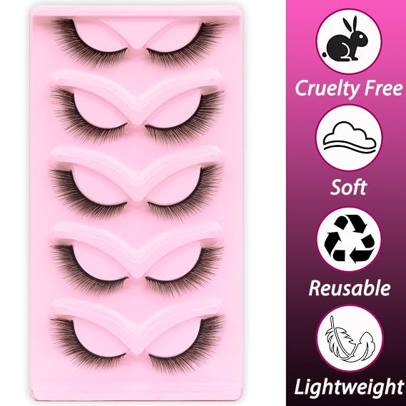 Veleasha Cat Eye Lashes L Curl Eyelashes Wispy Fox Eye Lashes (Foxy 04)
