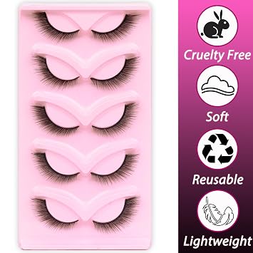 Veleasha Cat Eye Lashes L Curl Eyelashes Wispy Fox Eye Lashes (Foxy 04)