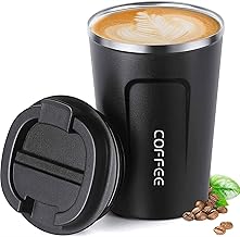 كوب قهوة حراري من ايربو، مصنوع من الستانلس ستيل، كوب قهوة مقاوم للتسرب مع غطاء، كوب قهوة، كوب حراري للاستخدام اثناء التنقل، صديق للبيئة، اسود، 380 مل