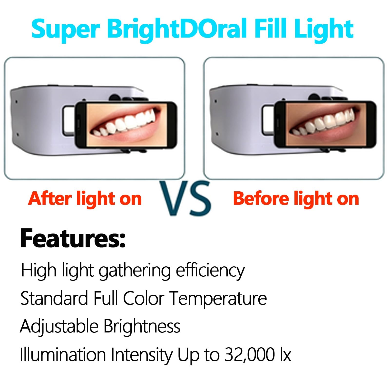 Kit de fotografía con luz de llenado Dental, Linterna for teléfono móvil, con Soporte Ajustable, iluminación Envolvente 3D, 5 Modos, Salida de 32000 Lux, for el hogar, salón, Hospital