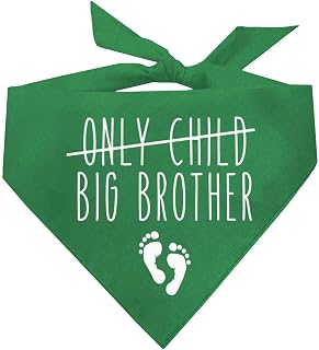 Big Brother w/Only Child Crossed Out Dog Bandana | 100% Cotton | Made in USA | Pregnancy Announcement Photoshoot Prop | New Baby | (Green, One Size 1140)