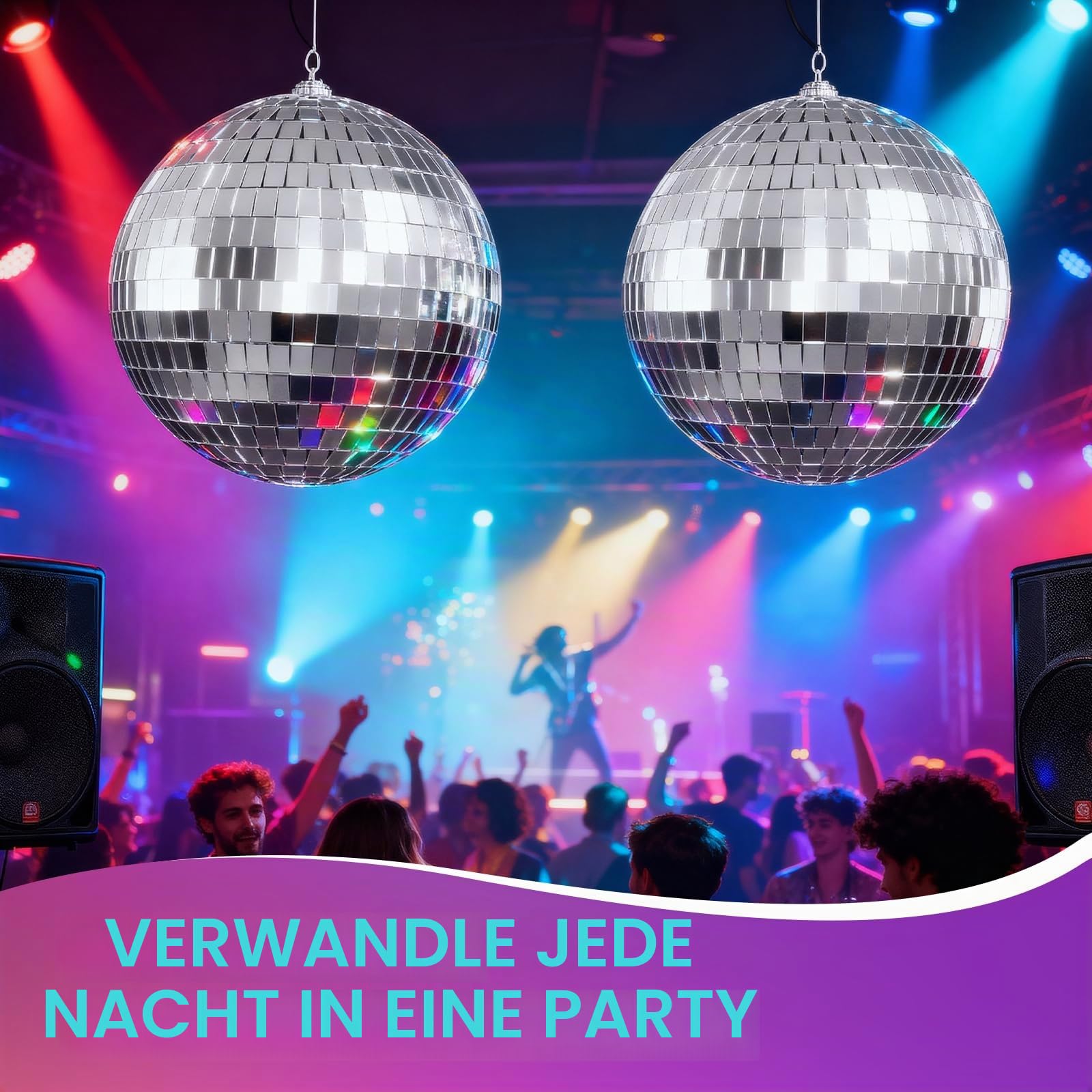 Youdepot 10 cm Discokugel 2er Set, Silberne Spiegelkugeln zum Aufhängen mit Schnur, Glitzerkugel Deko für Weihnachtsbaum, Hochzeit, Geburtstag, Party, DJ Bühne, Garten und Zuhause