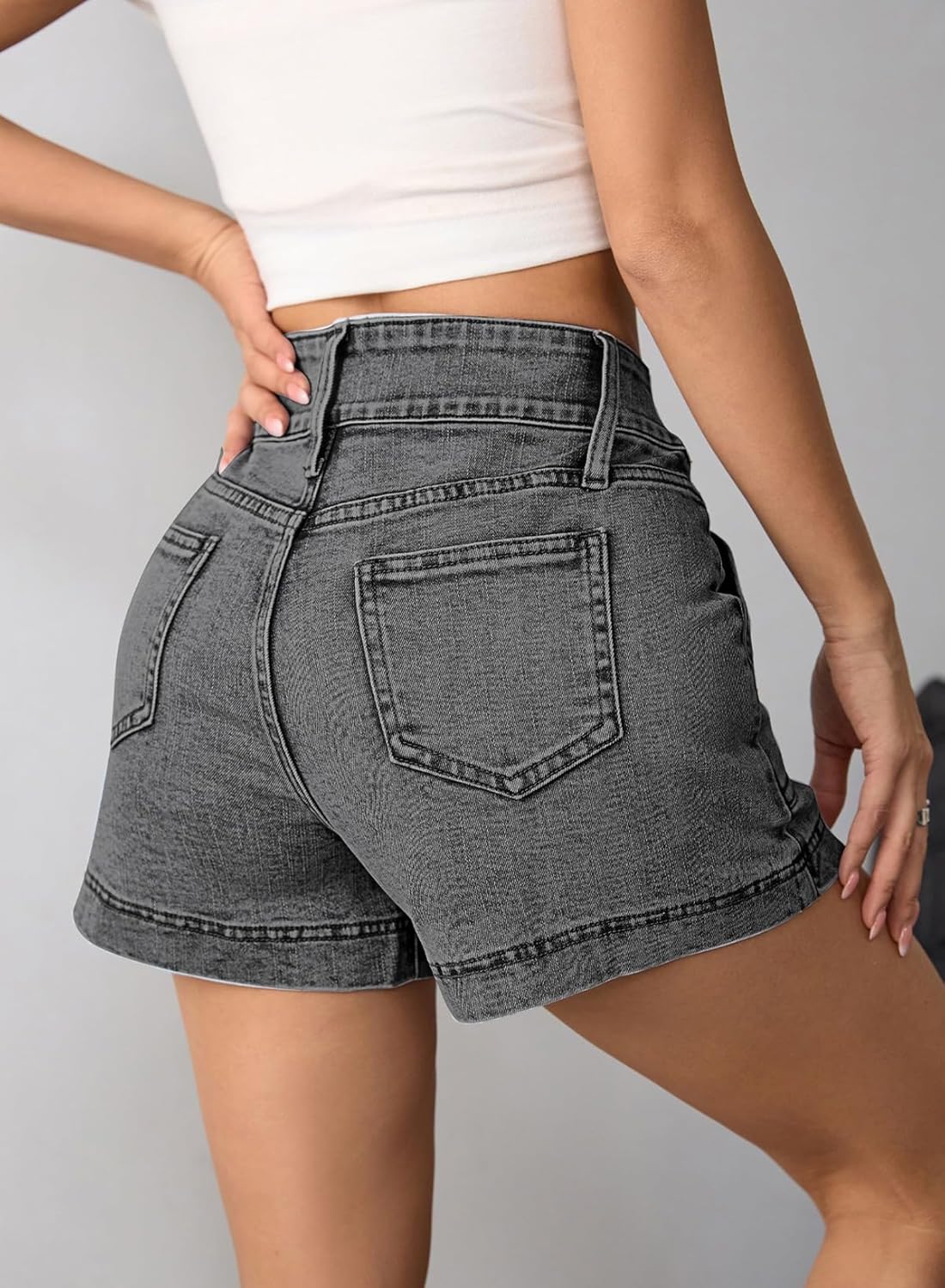 Pink Queen Women's High Waisted Denim Shorts 2026 Casual Summer Hot Short Jeans Vintage Patch Pocket Jeans Shorts - Image 7