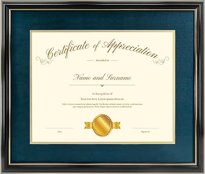 15x18 Black Gold Color Document Frame for 11x14 Diploma/Certificate/Picture, Includes Double Mat and UV Protection Acrylic Navy Over Gold Double Mat, 1-Pack