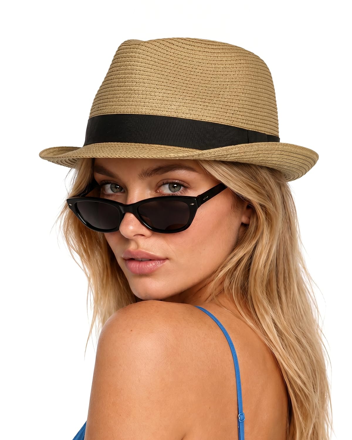 Zylioo Sonnenhut XL/XXL Strohhut Großen Kopf Hut UPF50+ Sommerhut Trilby Fedora Hut Kubanischer Strandhut