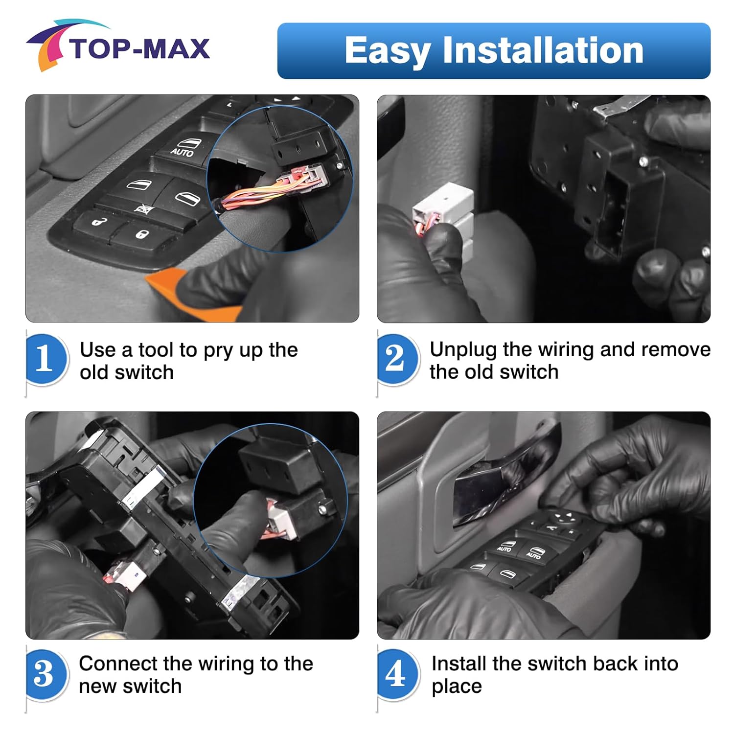 TOP-MAX Master Power Window Switch Driver Side 3+9 Pin for 2013-2015 Ram 1500 2500 2015 Ram 3500 2012-2015 Dodge Grand Caravan 2012-2015 Chrysler Town & Country Replaces# 68110867AA 68110867AB