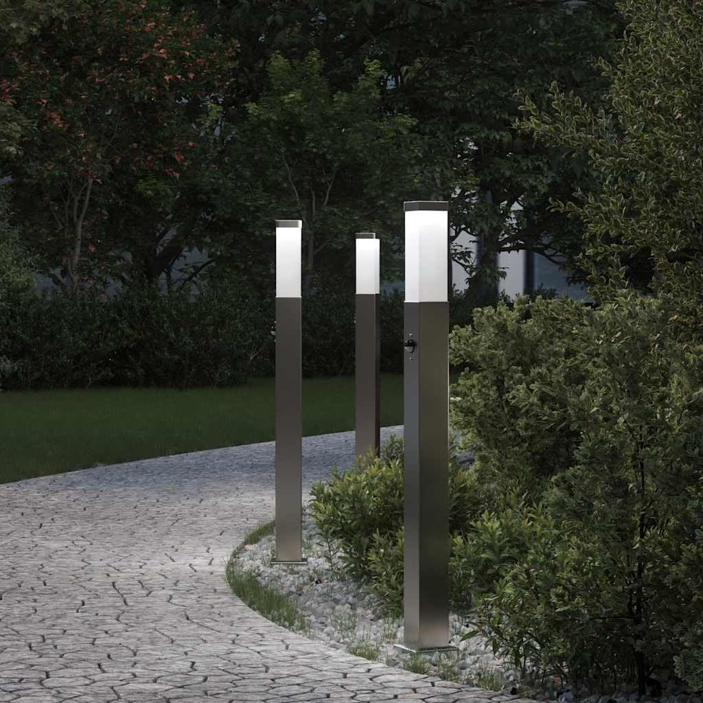 Lampadari con sensore in acciaio inox, 3 pezzi, altezza 80 cm, protezione IP44, per giardino, terrazza, vialetto, illuminazione esterna con sensore di movimento e diffusore per sentieri
