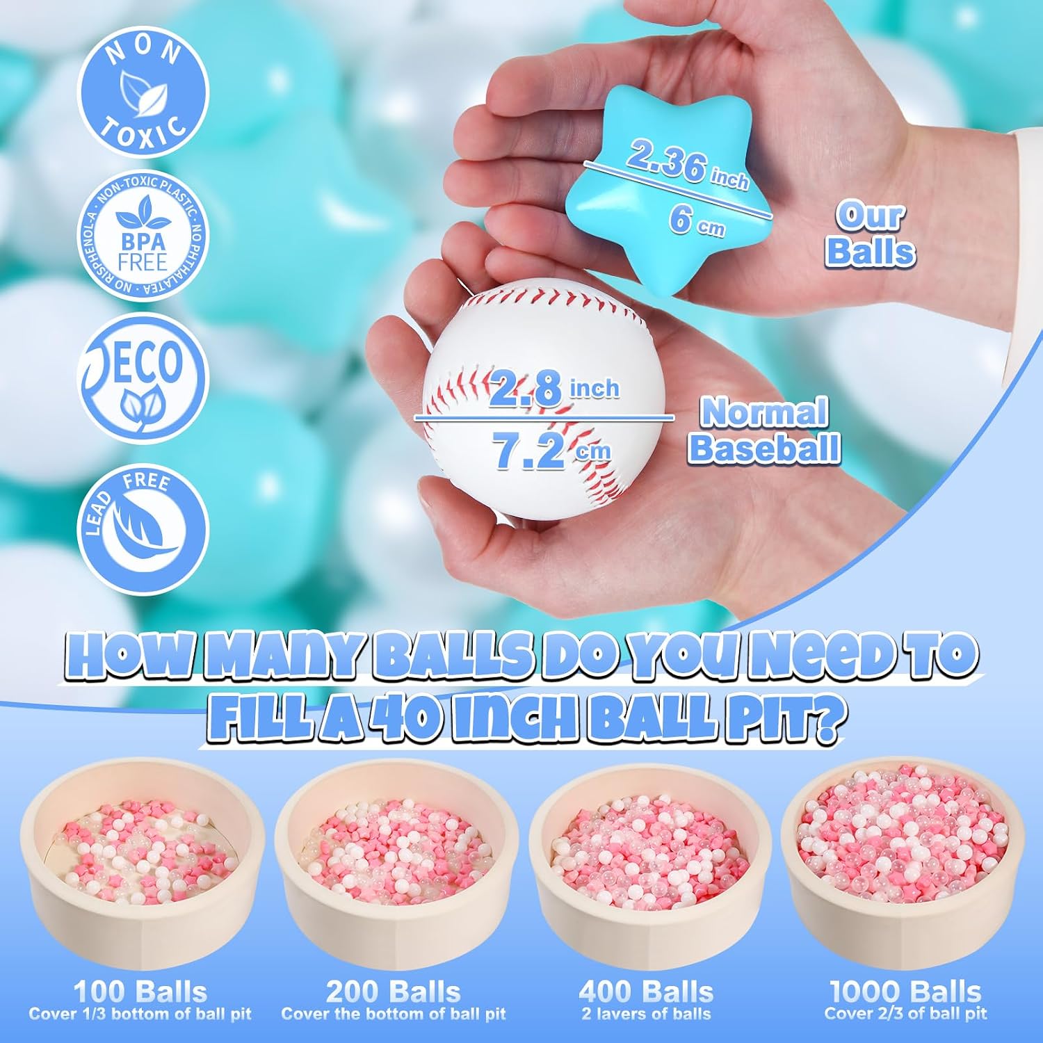 GOGOSO Ball Pit Balls Shapes for Kids - 100 Pieces Crush Proof Stress StarBalls BPA&Phthalate Free Non-Toxic Soft Plastic Ball for Baby Birthday Pool BallPit Accessories image 2