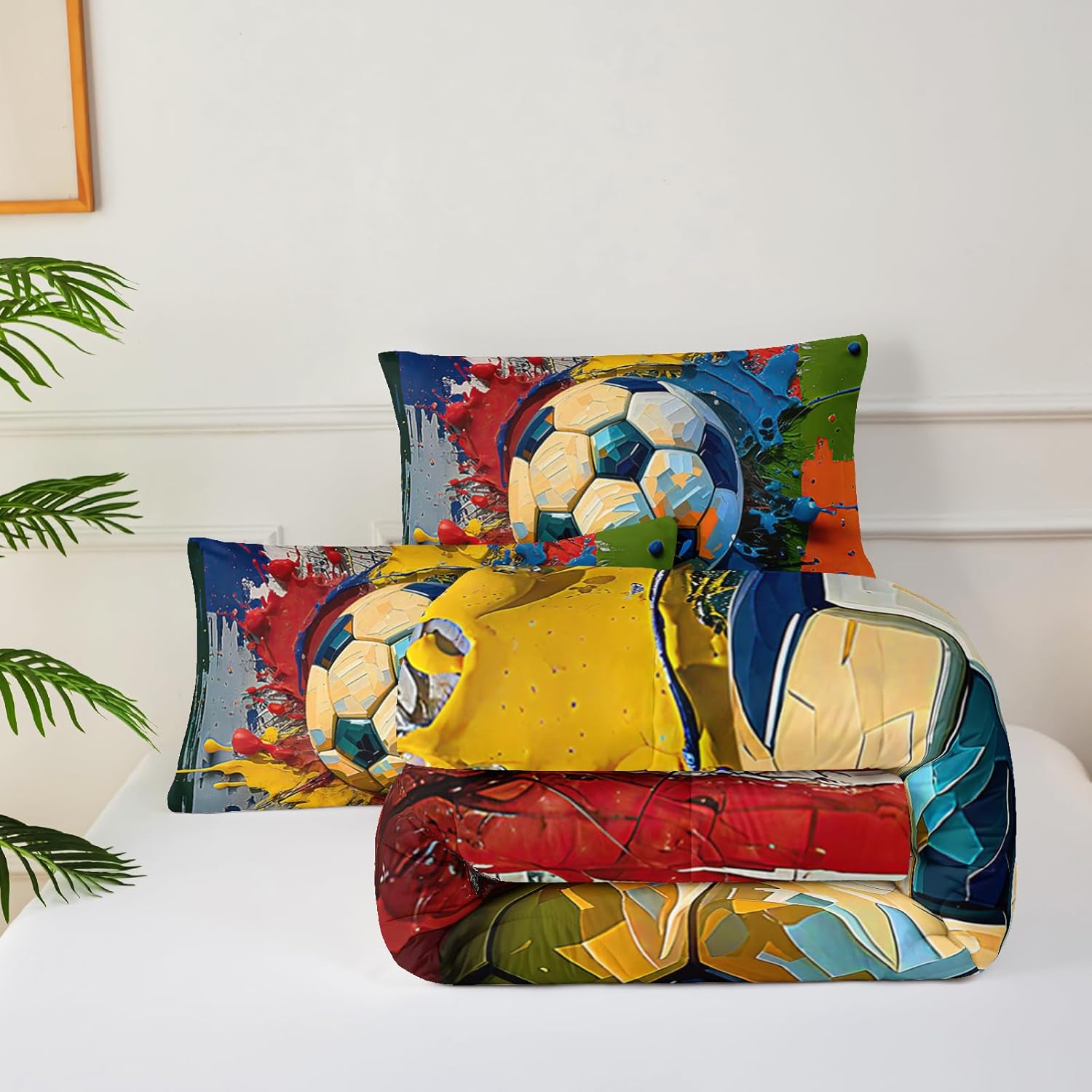 Queen Size Boys Comforter Set Soccer,Queen Size Kids Bedding Set Sports,with 1 Comforter with 2 Pillow Case - Image 5