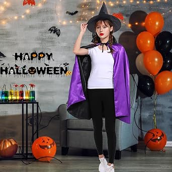 Halloween Costumes Witch Reversible Cloak Capes Set with Hat for Women & Girls Age 12+,Masquerade Cosplay Party Dress