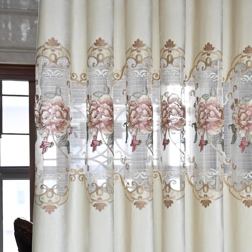 Tenda Sheer Di Lusso Ricamata Con Fiori - Pannello Singolo 101,6x213,4 Cm - Per Soggiorno E Camera Da Letto, Tasca Per Asta