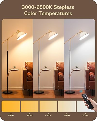 Miniatura 4 de EDISHINE Lámpara de pie de arco de 68 pulgadas con mesa, lámpara de pie vintage para sala de estar con bandeja, altura ajustable, bombilla LED de 5