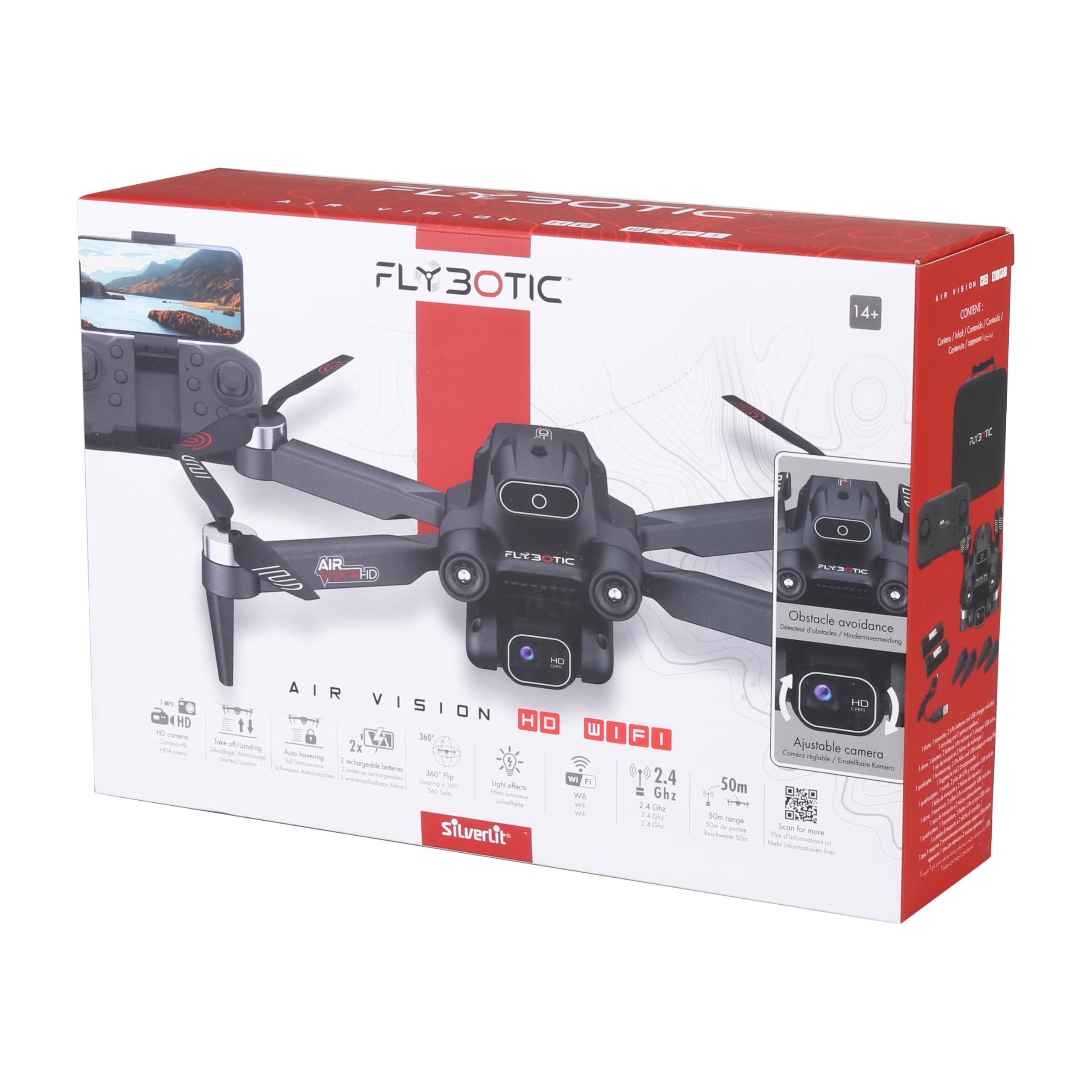 Flybotic – Drone Air Vision HD – Drone Pieghevole Wifi con Fotocamera HD – Decollo & Atterraggio Automatico – Volo Stazionario – Tecnologia 2,4 GHz – 2 Batterie Ricaricabili – Da 14 Anni