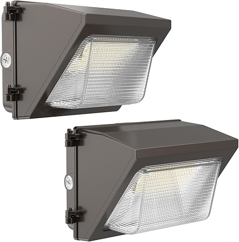 HYPERLITE Paquete de luz LED de pared de 50 W, 2 paquetes con fotocélulas del atardecer al amanecer, lente de vidrio de 6750 lúmenes, paquetes de