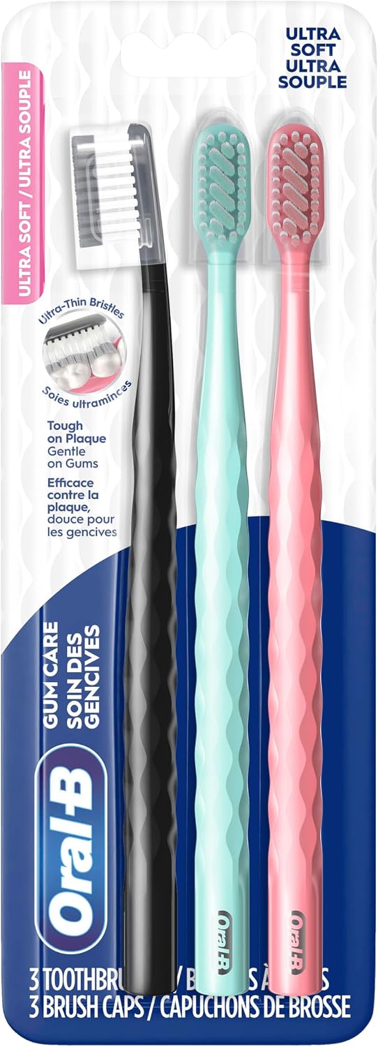 Oral-B Gum Care Ultra Soft Toothbrush, Gentle Bristles for Healthier Gums & Plaque Removal, Dentist‑Recommended Oral Care, 3 Count