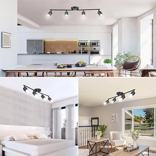 Miniatura 2 de BoostArea Kit de iluminación LED de 4 luces, iluminación de techo negra de 4 vías, cabezal de luz giratorio flexible para cocina, sala de estar,