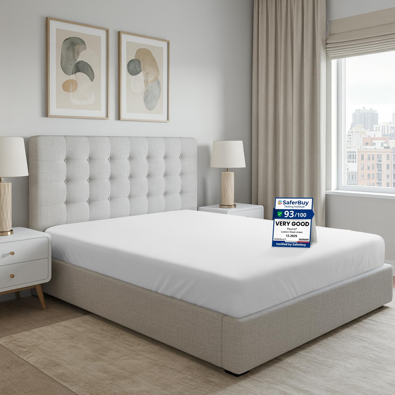Pizuna 100% Cotton Fitted Sheets King Size White 400 Thread Count | Long Staple Cotton Fitted Sheet, 160x200 cm, Sateen Weave 40 Cm Sheet 1 Pc
