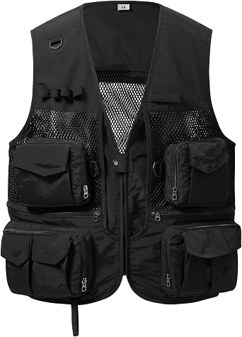 BASSDASH Mens Womens Utility Fishing Cargo Vest Outdoor Safari Photography Work Vest with Multi Pockets Mesh Back FV14