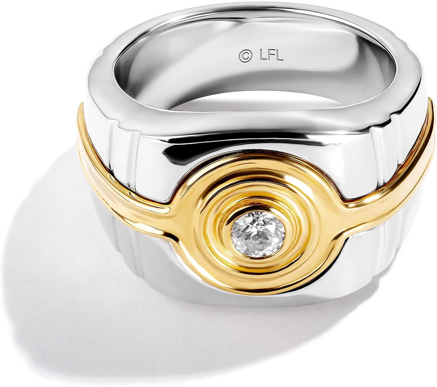 Jewelili Star Wars™ Fine Jewelry Threepio Series Men's Ring 1/4 Ct.Tw. White Diamonds Two Tone Silver and 10K Yellow Gold