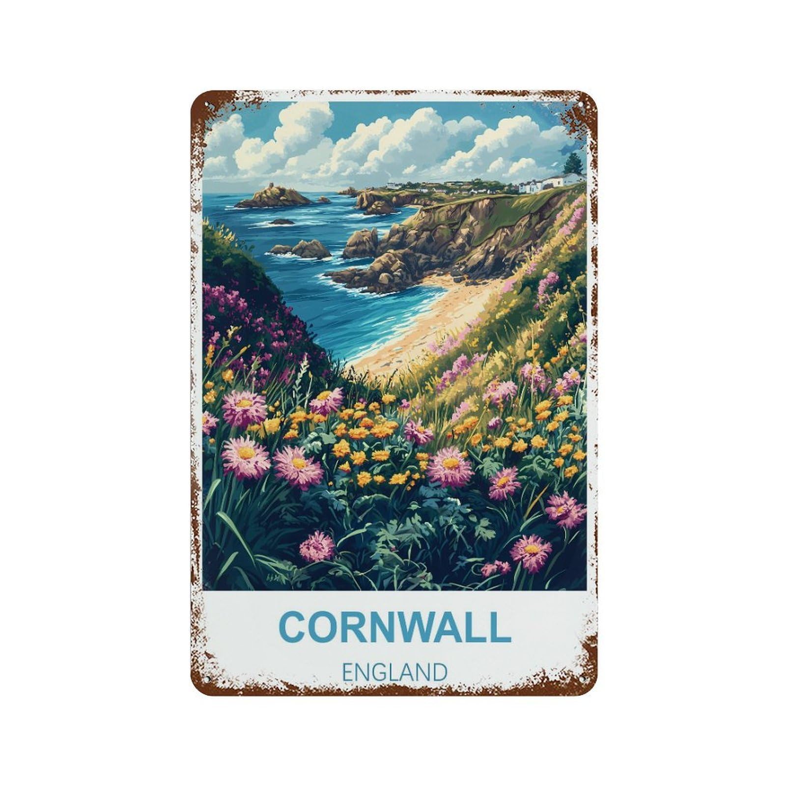 Cornwall England Retro Design Tin Painting Vintage Tin Sign 08x12inch(20x30cm) Wall Art for Home Office Bedroom Living Room Cafes Wall Decor