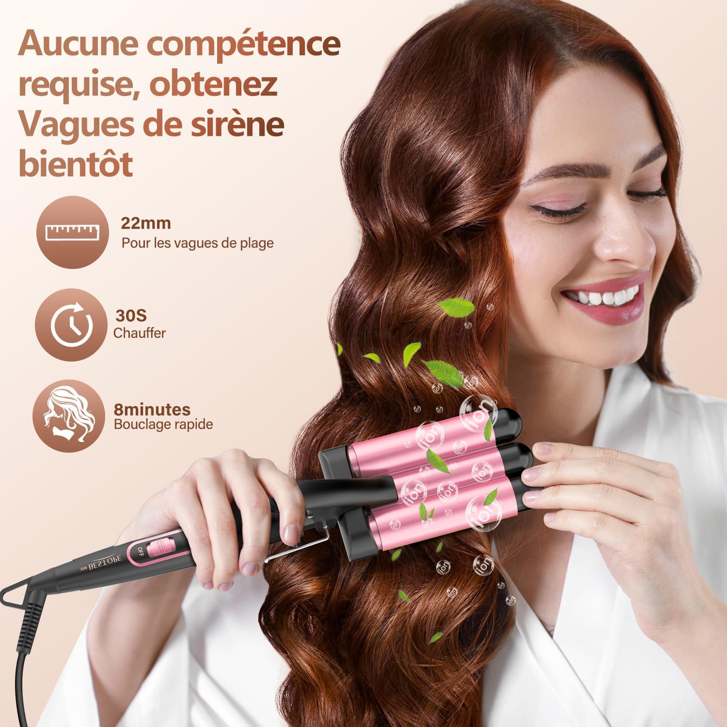 Boucleur a Cheveux,Boucleur 3 Tete Fer a Boucler 22mm, Fer à Boucler 150°C/210°C, Fer a Onduler Chauffage Rapide pour Cheveux Longs, Courts