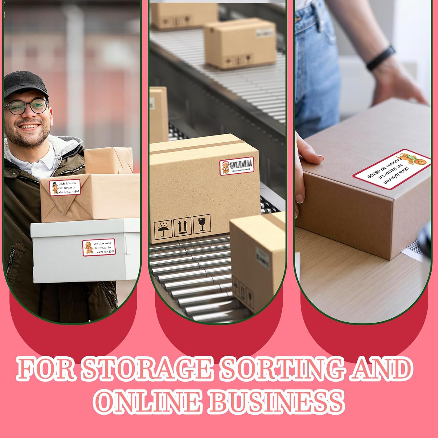 Whaline 300Pcs Christmas Address Labels Gingerbread Man Gift Tags Printable Mailing Labels Matching with Laser and Ink Jet Printer for Xmas Package Envelope Card Home Office - Image 5