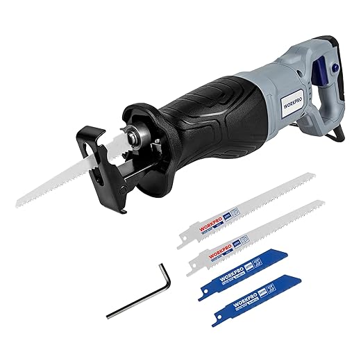 WORKPRO Reciprocating Saw 710W with 4 Blades, 2800 RPM Variable Speed, 20mm Stroke Length, Tool-Free Blade Change, Electric Corded Sabre Saw for Wood Metal Cutting