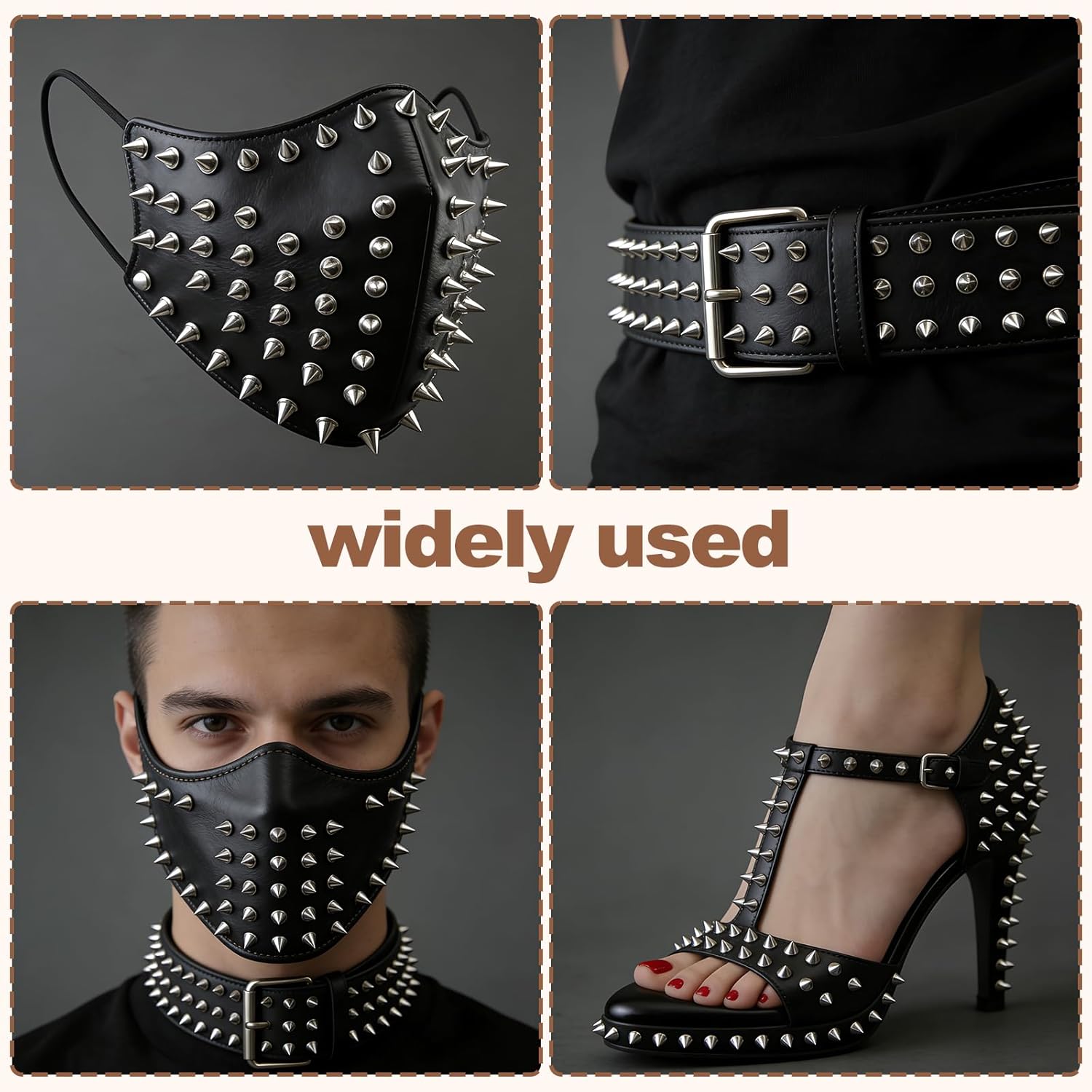 102Pcs Punk Spikes and Studs Kit- 4 Sizes Cone Spikes - Metal Tree Punk Rivet Spikes Studs for Leathercraft, Punk Style Clothing, Bags,Belts,DIY Craft Decoration - Image 5