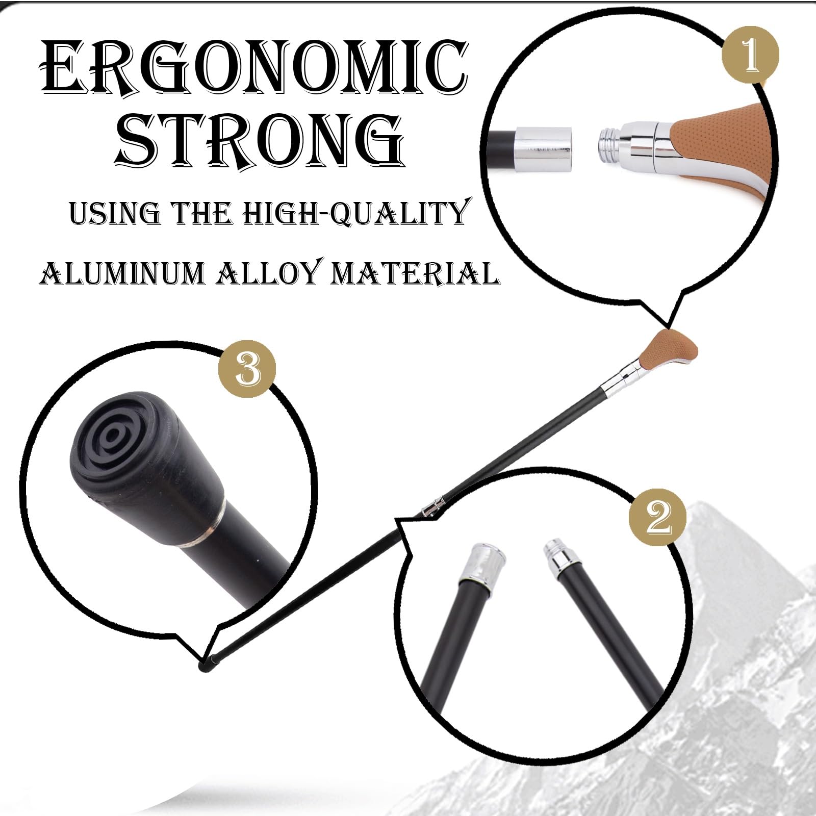 Bastón de Senderismo de Estilo Británico con Empuñadura de Cuero Auténtico en Color Naranja, Bastón de Trekking de Aleación de Aluminio de Alta Resistencia