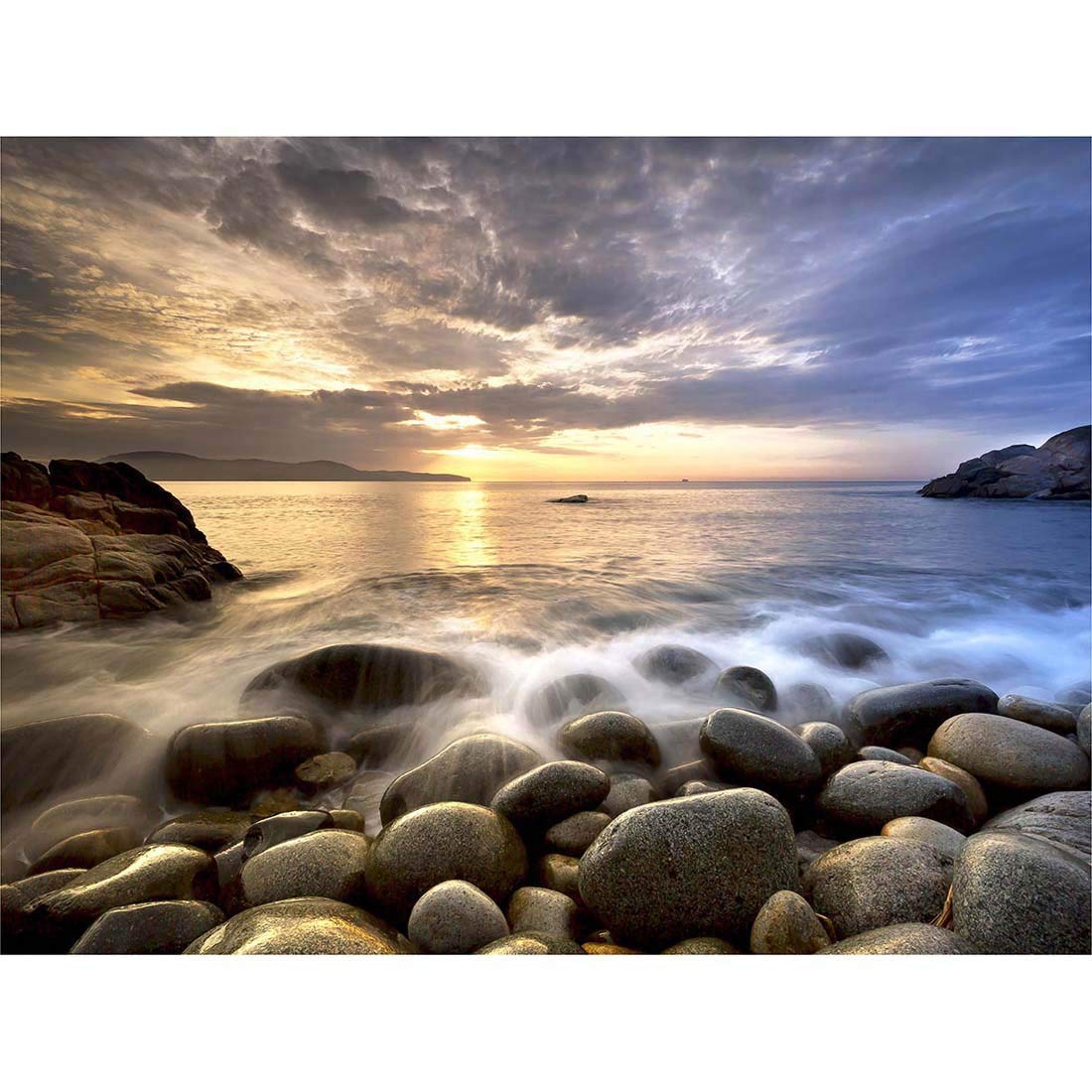 Wee Blue Coo Sunset Rocky Seaside Beach Art Print Poster Wall Decor 12X16 Inch