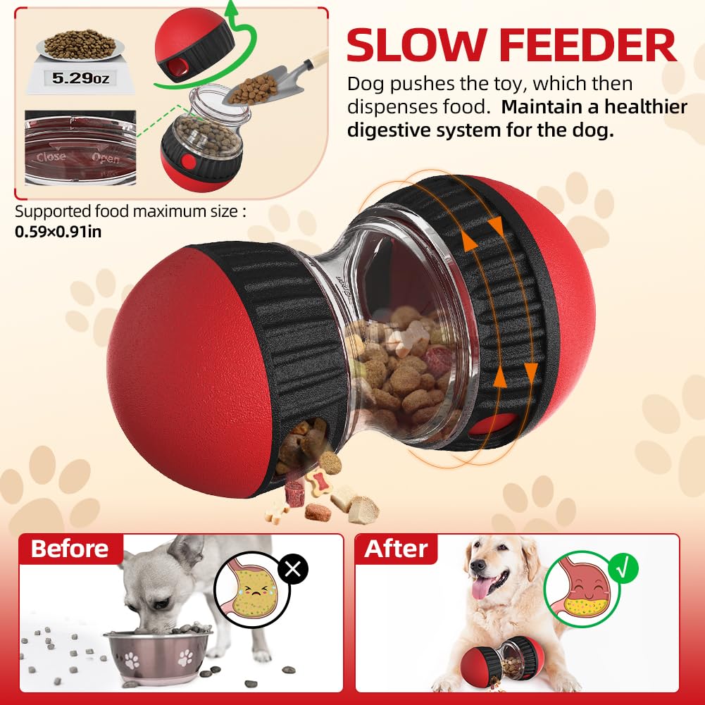 Interactive Durable Dog Toys,Rolling Dog Treat Dispenser Feeder,Adjustable Dog Treat Dispensing,Treat Dispensing for Small Medium Dogs Slower Feeding to Keep Them Busy Plaing IQ Training (Red Black) - Image 4