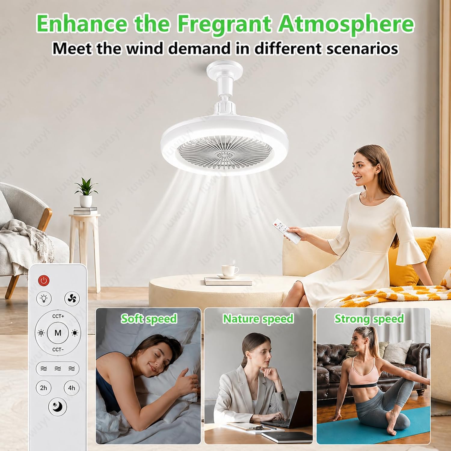 Socket Fan Light, Socket Fan Ceiling Fan with Light and Remote, LED Light Bulb Fan, Screw in Ceiling Fan in Light Socket, Quiet Ceiling Fan for Kitchen Bathroom Store Room Garage (Gray)