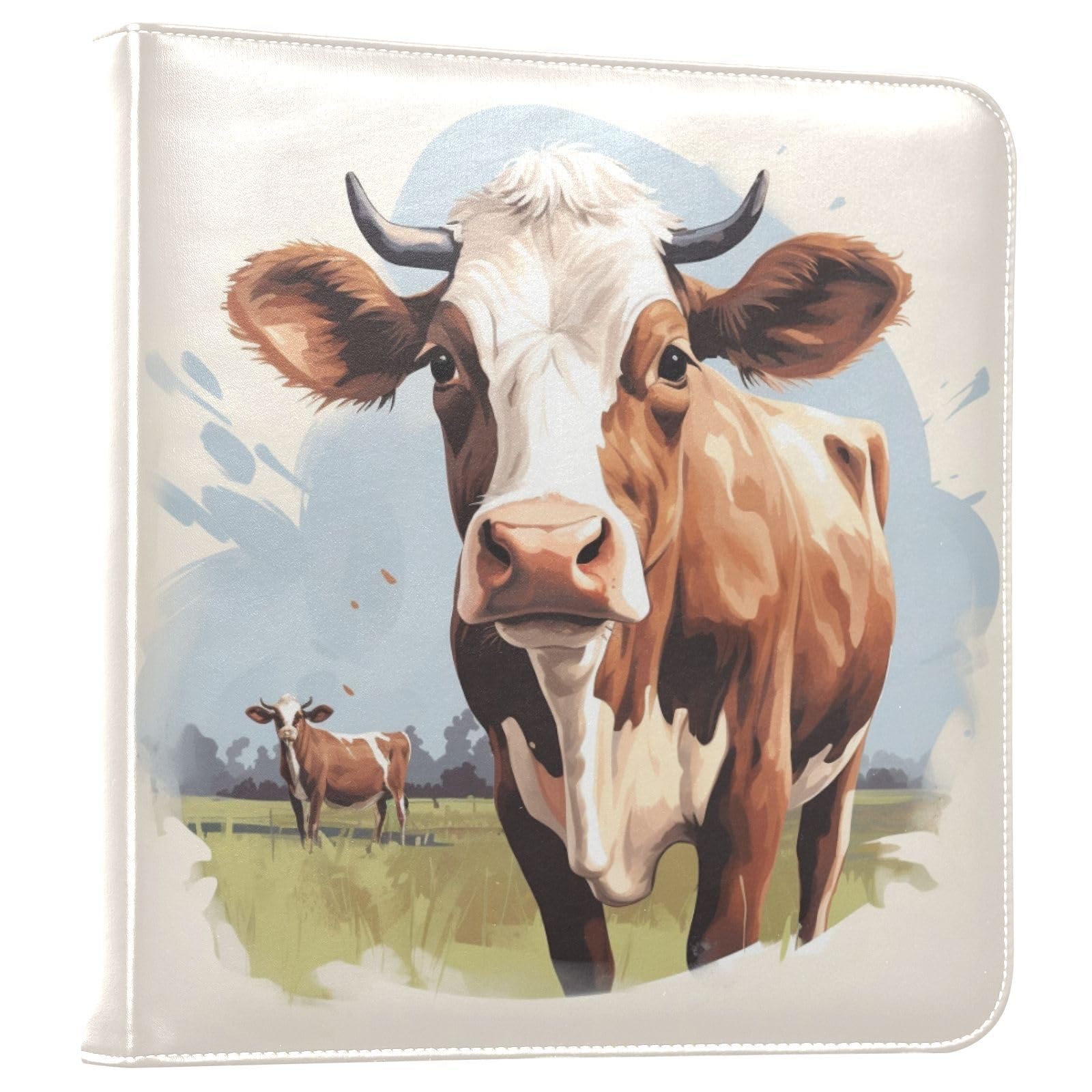 JIPONI Cute Cows Large Photo Album, DIY Leather Cover Scrapbook Albums for 4x6 5x7 6x8 Pictures, Self Adhesive Memory Book for Wedding, Baby, Family