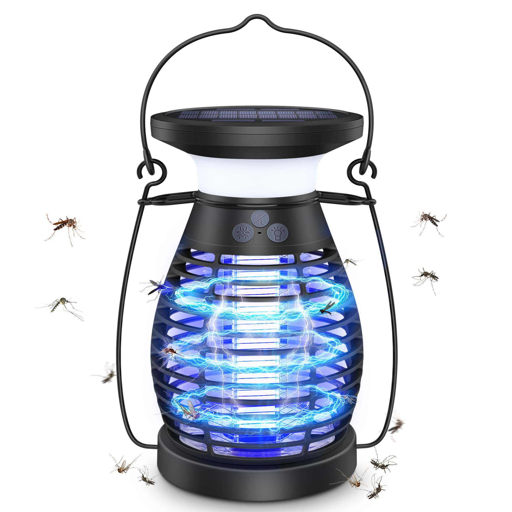 Upgraded Cordless Solar Mosquito Zapper, 3 In 1 Rechargeable Mosquito Trap Lamp Camping Lantern SOS Light Waterproof Bug Zapper for Room Kitchen Indoors Outdoors, Avoid Bug Bite for Adult Kid Pet